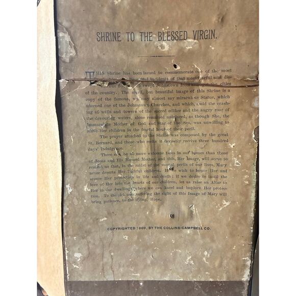 1889 Catholic Devotional Shrine Pair Framed Religious Figures with Original Text - Picture 16 of 16